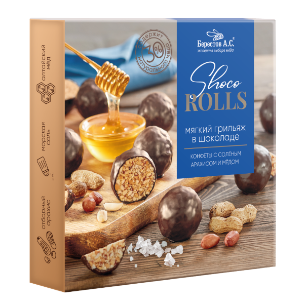 №2 Берестов Shoco Rolls конфеты с арахисом, солью и медом, 135г   в Славянск-на-Кубани